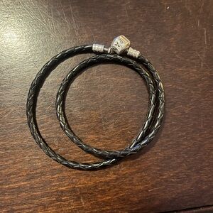 PANDORA DOUBLE WRAP LEATHER BRACELET.